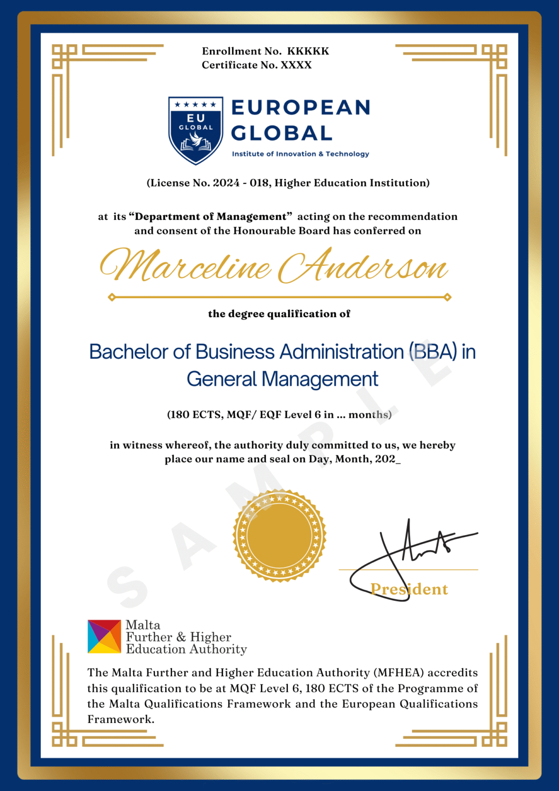 EU Global Degree Certificate