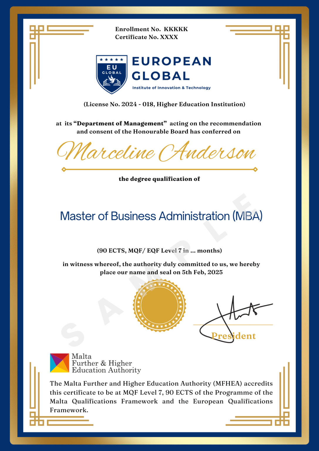EU Global Degree Certificate