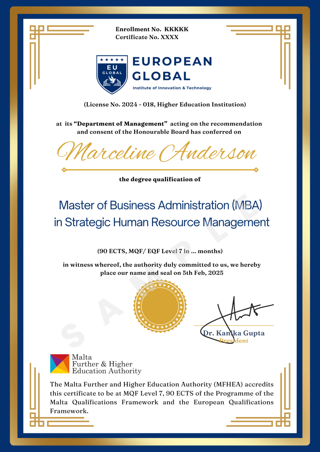 EU Global Degree Certificate