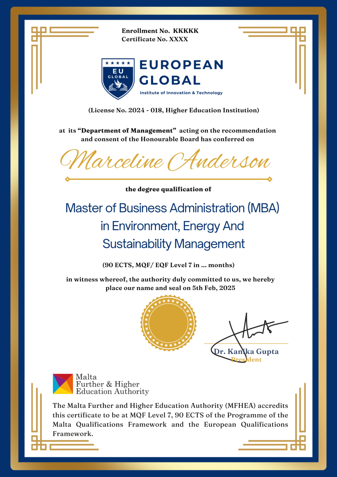 EU Global Degree Certificate