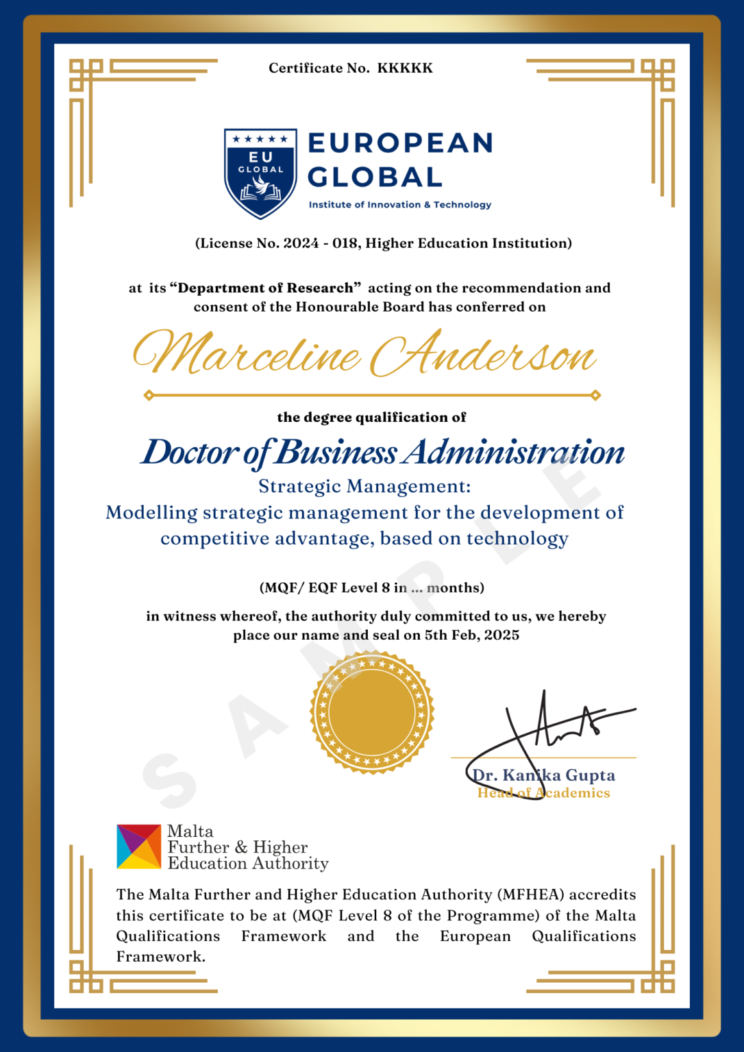 EU Global Degree Certificate